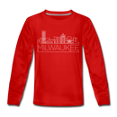 Milwaukee, Wisconsin Youth Long Sleeve Shirt - Skyline Youth Long Sleeve Milwaukee Tee - red