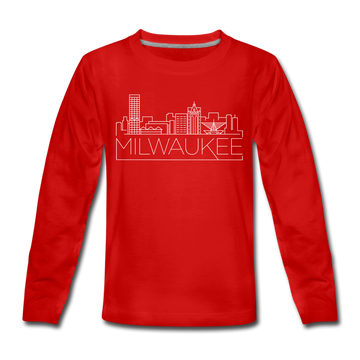 Milwaukee, Wisconsin Youth Long Sleeve Shirt - Skyline Youth Long Sleeve Milwaukee Tee - red