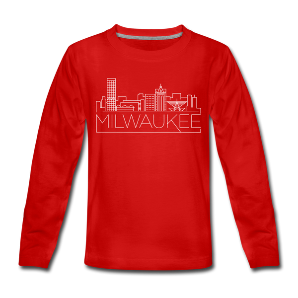 Milwaukee, Wisconsin Youth Long Sleeve Shirt - Skyline Youth Long Sleeve Milwaukee Tee - red