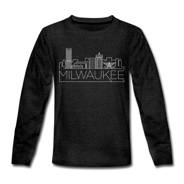 Milwaukee, Wisconsin Youth Long Sleeve Shirt - Skyline Youth Long Sleeve Milwaukee Tee - charcoal gray