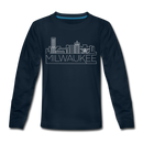 Milwaukee, Wisconsin Youth Long Sleeve Shirt - Skyline Youth Long Sleeve Milwaukee Tee - deep navy