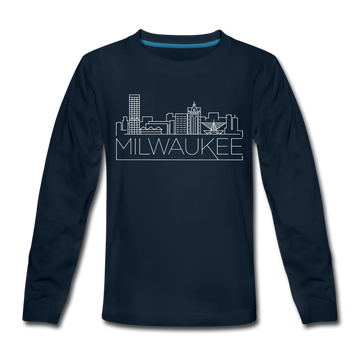 Milwaukee, Wisconsin Youth Long Sleeve Shirt - Skyline Youth Long Sleeve Milwaukee Tee - deep navy