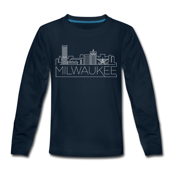 Milwaukee, Wisconsin Youth Long Sleeve Shirt - Skyline Youth Long Sleeve Milwaukee Tee - deep navy