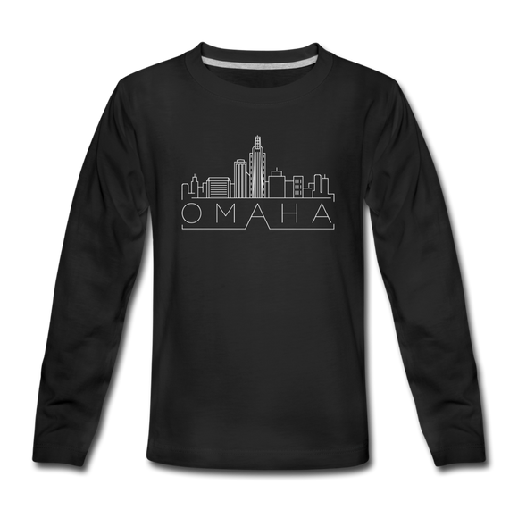 Omaha, Nebraska Youth Long Sleeve Shirt - Skyline Youth Long Sleeve Omaha Tee - black