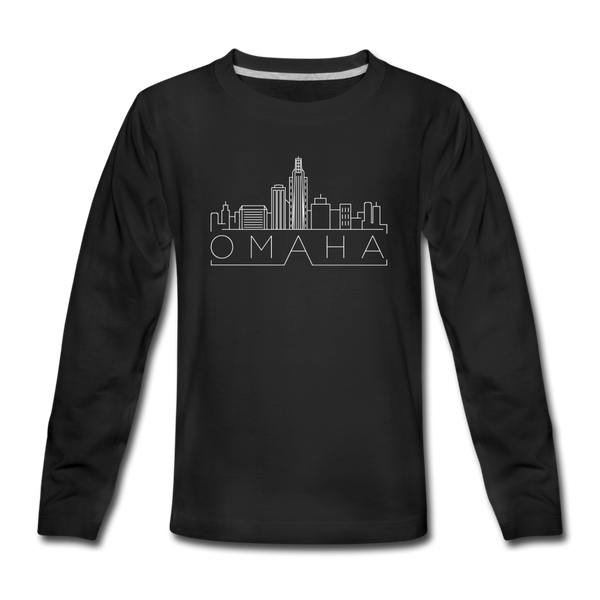 Omaha, Nebraska Youth Long Sleeve Shirt - Skyline Youth Long Sleeve Omaha Tee - black