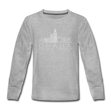 Omaha, Nebraska Youth Long Sleeve Shirt - Skyline Youth Long Sleeve Omaha Tee - heather gray