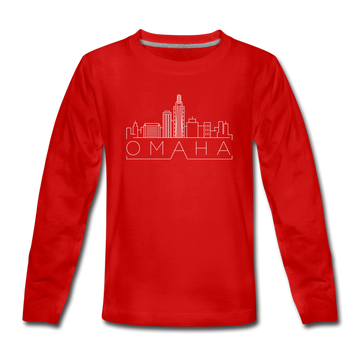 Omaha, Nebraska Youth Long Sleeve Shirt - Skyline Youth Long Sleeve Omaha Tee - red