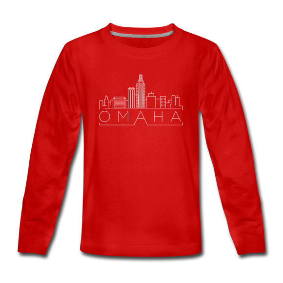 Omaha, Nebraska Youth Long Sleeve Shirt - Skyline Youth Long Sleeve Omaha Tee - red