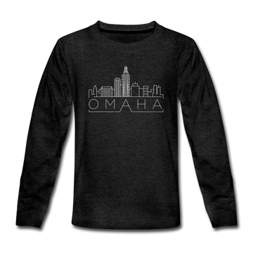 Omaha, Nebraska Youth Long Sleeve Shirt - Skyline Youth Long Sleeve Omaha Tee - charcoal gray