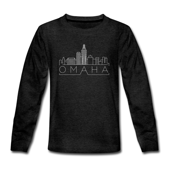 Omaha, Nebraska Youth Long Sleeve Shirt - Skyline Youth Long Sleeve Omaha Tee - charcoal gray