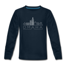 Omaha, Nebraska Youth Long Sleeve Shirt - Skyline Youth Long Sleeve Omaha Tee - deep navy