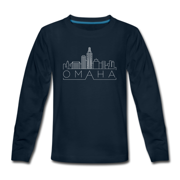 Omaha, Nebraska Youth Long Sleeve Shirt - Skyline Youth Long Sleeve Omaha Tee - deep navy