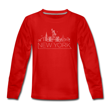 New York Youth Long Sleeve Shirt - Skyline Youth Long Sleeve New York Tee - red