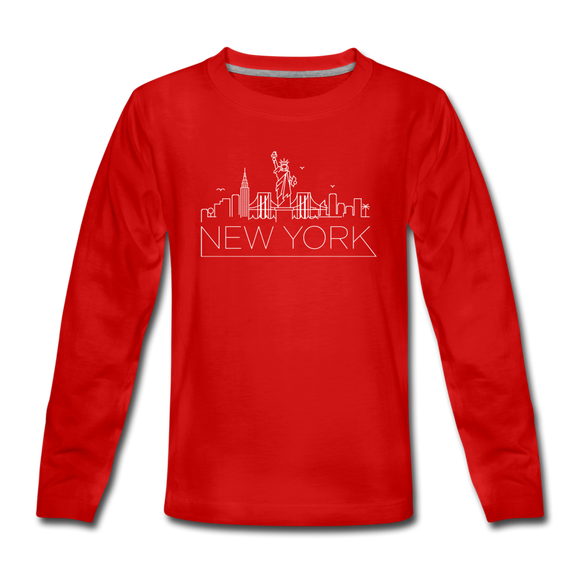 New York Youth Long Sleeve Shirt - Skyline Youth Long Sleeve New York Tee - red