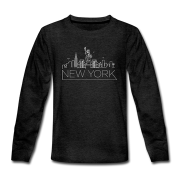 New York Youth Long Sleeve Shirt - Skyline Youth Long Sleeve New York Tee - charcoal gray