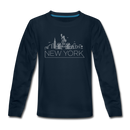 New York Youth Long Sleeve Shirt - Skyline Youth Long Sleeve New York Tee - deep navy