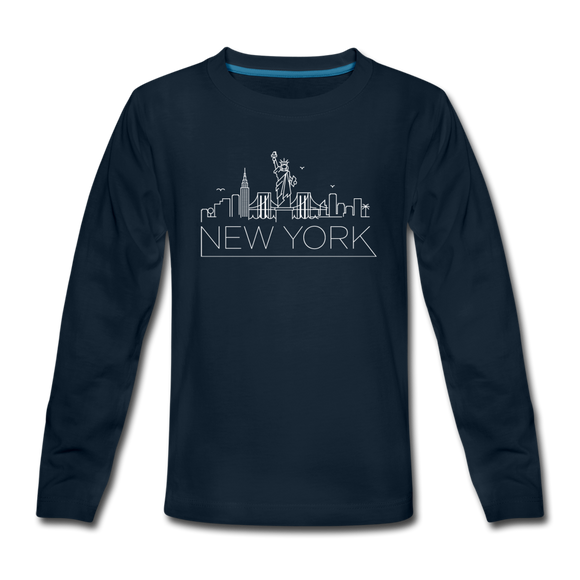 New York Youth Long Sleeve Shirt - Skyline Youth Long Sleeve New York Tee - deep navy