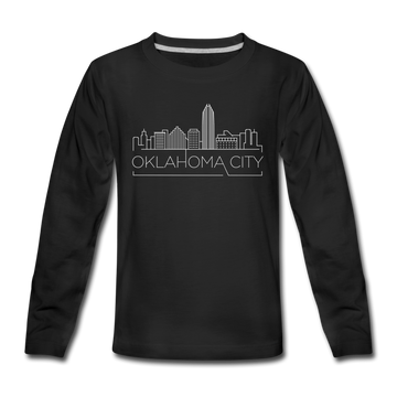 Oklahoma City, Oklahoma Youth Long Sleeve Shirt - Skyline Youth Long Sleeve Oklahoma City Tee - black