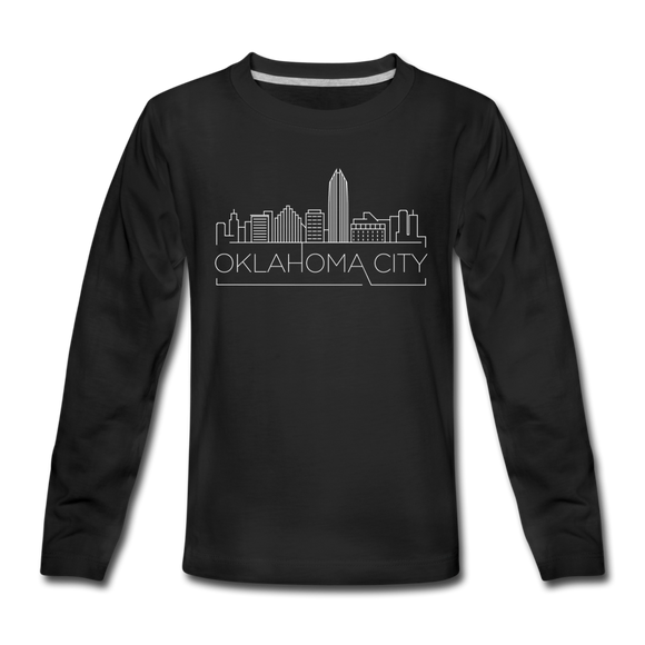 Oklahoma City, Oklahoma Youth Long Sleeve Shirt - Skyline Youth Long Sleeve Oklahoma City Tee - black