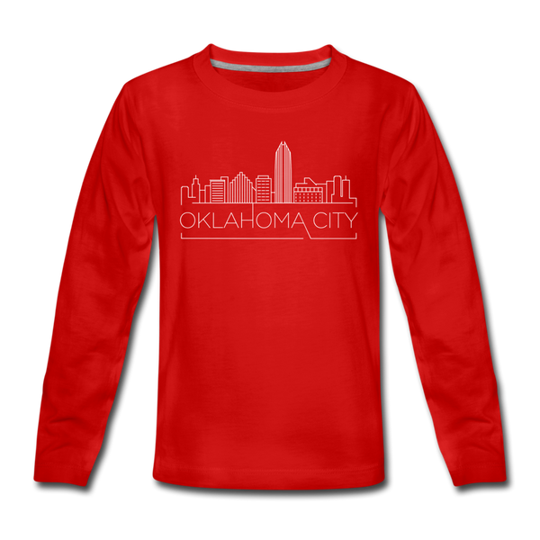 Oklahoma City, Oklahoma Youth Long Sleeve Shirt - Skyline Youth Long Sleeve Oklahoma City Tee - red