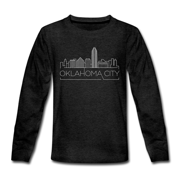 Oklahoma City, Oklahoma Youth Long Sleeve Shirt - Skyline Youth Long Sleeve Oklahoma City Tee - charcoal gray