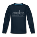 Oklahoma City, Oklahoma Youth Long Sleeve Shirt - Skyline Youth Long Sleeve Oklahoma City Tee - deep navy