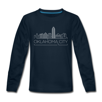 Oklahoma City, Oklahoma Youth Long Sleeve Shirt - Skyline Youth Long Sleeve Oklahoma City Tee - deep navy