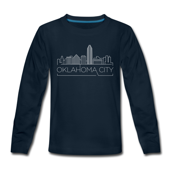 Oklahoma City, Oklahoma Youth Long Sleeve Shirt - Skyline Youth Long Sleeve Oklahoma City Tee - deep navy