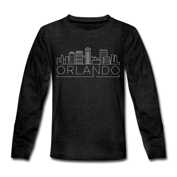 Orlando, Florida Youth Long Sleeve Shirt - Skyline Youth Long Sleeve Orlando Tee - charcoal gray