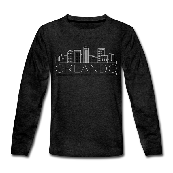 Orlando, Florida Youth Long Sleeve Shirt - Skyline Youth Long Sleeve Orlando Tee - charcoal gray
