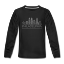 Philadelphia, Pennsylvania Youth Long Sleeve Shirt - Skyline Youth Long Sleeve Philadelphia Tee - black