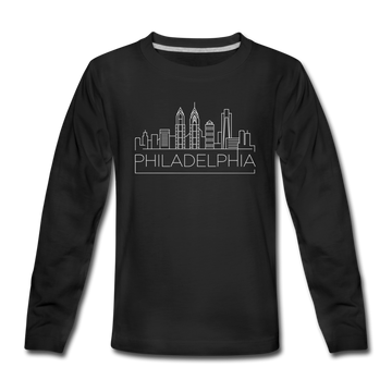 Philadelphia, Pennsylvania Youth Long Sleeve Shirt - Skyline Youth Long Sleeve Philadelphia Tee - black
