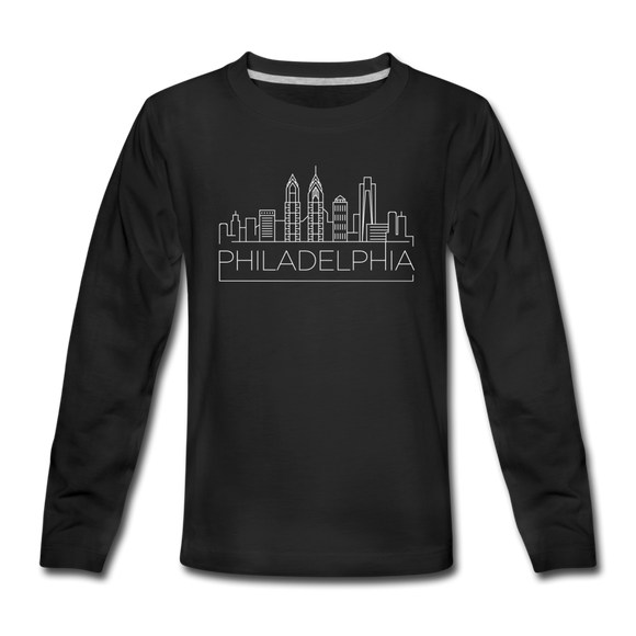 Philadelphia, Pennsylvania Youth Long Sleeve Shirt - Skyline Youth Long Sleeve Philadelphia Tee - black