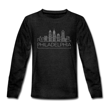 Philadelphia, Pennsylvania Youth Long Sleeve Shirt - Skyline Youth Long Sleeve Philadelphia Tee - charcoal gray