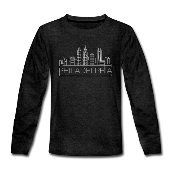 Philadelphia, Pennsylvania Youth Long Sleeve Shirt - Skyline Youth Long Sleeve Philadelphia Tee - charcoal gray