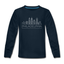 Philadelphia, Pennsylvania Youth Long Sleeve Shirt - Skyline Youth Long Sleeve Philadelphia Tee - deep navy