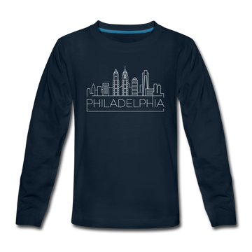 Philadelphia, Pennsylvania Youth Long Sleeve Shirt - Skyline Youth Long Sleeve Philadelphia Tee - deep navy
