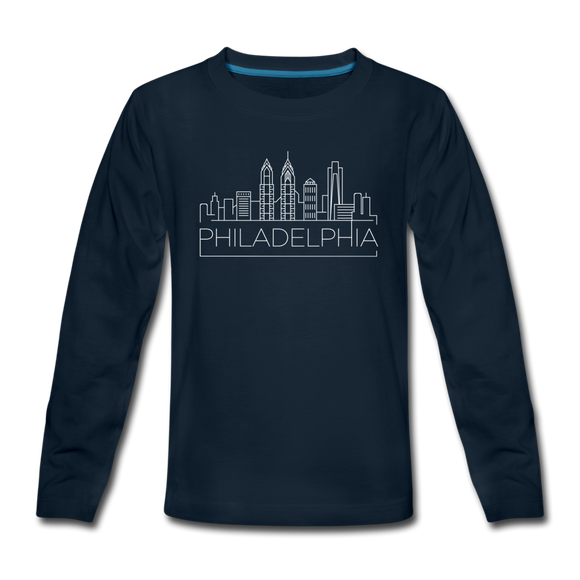 Philadelphia, Pennsylvania Youth Long Sleeve Shirt - Skyline Youth Long Sleeve Philadelphia Tee - deep navy