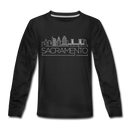Sacramento, California Youth Long Sleeve Shirt - Skyline Youth Long Sleeve Sacramento Tee - black