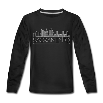 Sacramento, California Youth Long Sleeve Shirt - Skyline Youth Long Sleeve Sacramento Tee - black