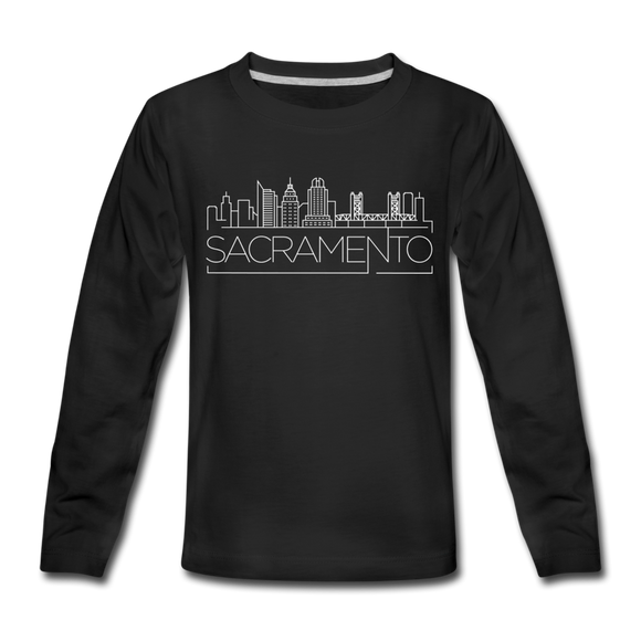 Sacramento, California Youth Long Sleeve Shirt - Skyline Youth Long Sleeve Sacramento Tee - black