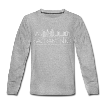 Sacramento, California Youth Long Sleeve Shirt - Skyline Youth Long Sleeve Sacramento Tee - heather gray