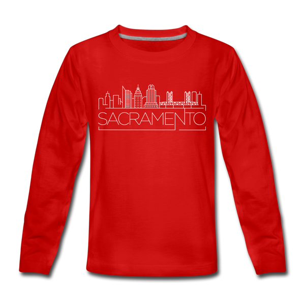 Sacramento, California Youth Long Sleeve Shirt - Skyline Youth Long Sleeve Sacramento Tee - red