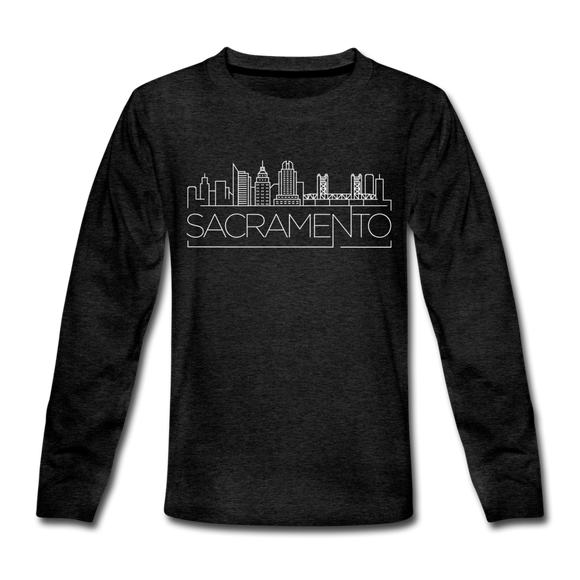 Sacramento, California Youth Long Sleeve Shirt - Skyline Youth Long Sleeve Sacramento Tee - charcoal gray