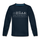 Sacramento, California Youth Long Sleeve Shirt - Skyline Youth Long Sleeve Sacramento Tee - deep navy