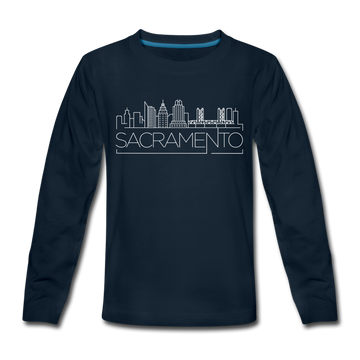 Sacramento, California Youth Long Sleeve Shirt - Skyline Youth Long Sleeve Sacramento Tee - deep navy