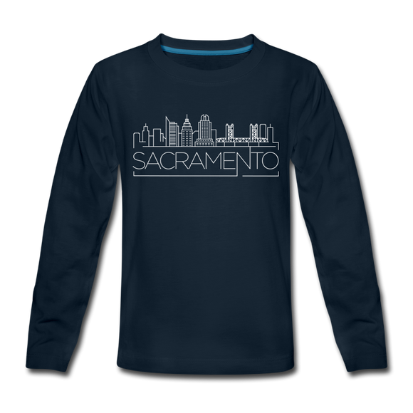 Sacramento, California Youth Long Sleeve Shirt - Skyline Youth Long Sleeve Sacramento Tee - deep navy