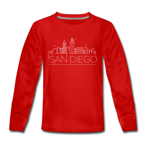 San Diego, California Youth Long Sleeve Shirt - Skyline Youth Long Sleeve San Diego Tee - red