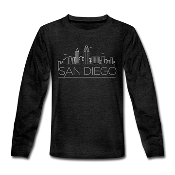San Diego, California Youth Long Sleeve Shirt - Skyline Youth Long Sleeve San Diego Tee - charcoal gray