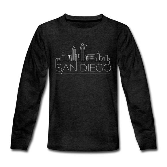 San Diego, California Youth Long Sleeve Shirt - Skyline Youth Long Sleeve San Diego Tee - charcoal gray